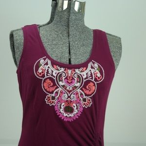 Athleta Embroidered Tank Ruching Detail Magenta